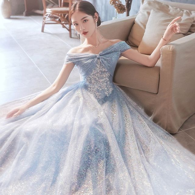 Off-Shoulder Embellished Mesh Maxi Cocktail Dress