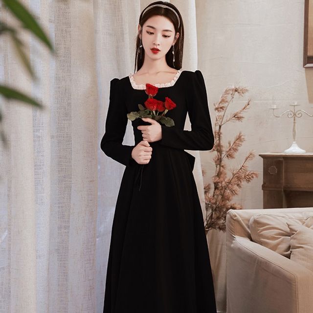 Long-Sleeve Faux Pearl Trim Cocktail Dress (Various Designs)