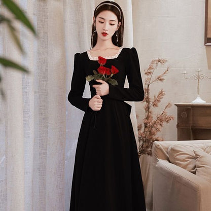 Long-Sleeve Faux Pearl Trim Cocktail Dress (Various Designs)