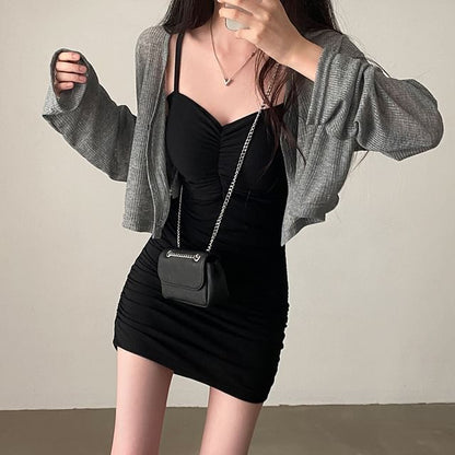 Ribbed-Knit Crop Cardigan and Mini Bodycon Dress Set