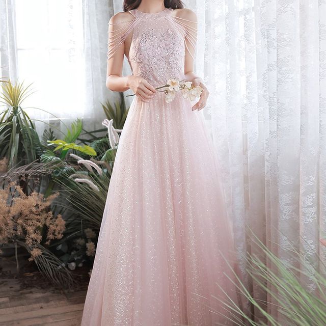 Gown Evening Sheath Strappy Sequin