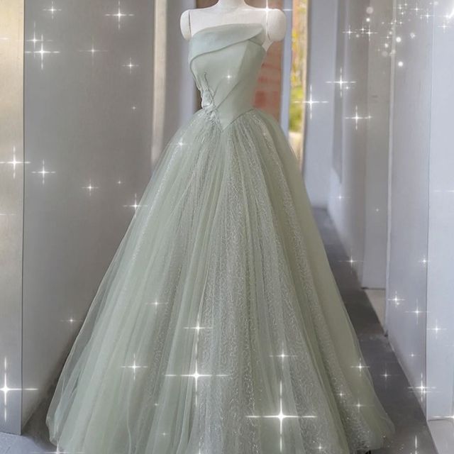 Faux Pearl A-Line Evening Gown