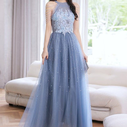 Evening Flower Sheath Faux Pearl Embroidered Gown
