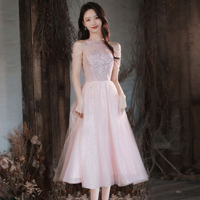 Gown Evening Sheath Strappy Sequin