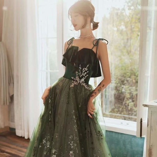 Sequin Gown Spaghetti-Strap A-Line Midi Evening