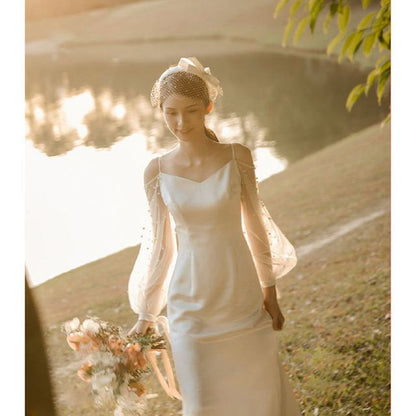 Long-Sleeve Gown Cold-Shoulder A-Line Wedding