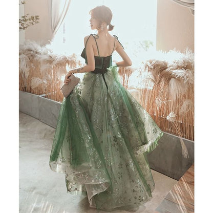Spaghetti-Strap Sequin Midi A-Line Evening Gown