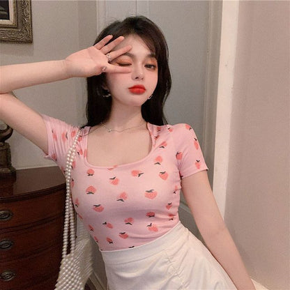 Short-Sleeve Strawberry Print T-Shirt
