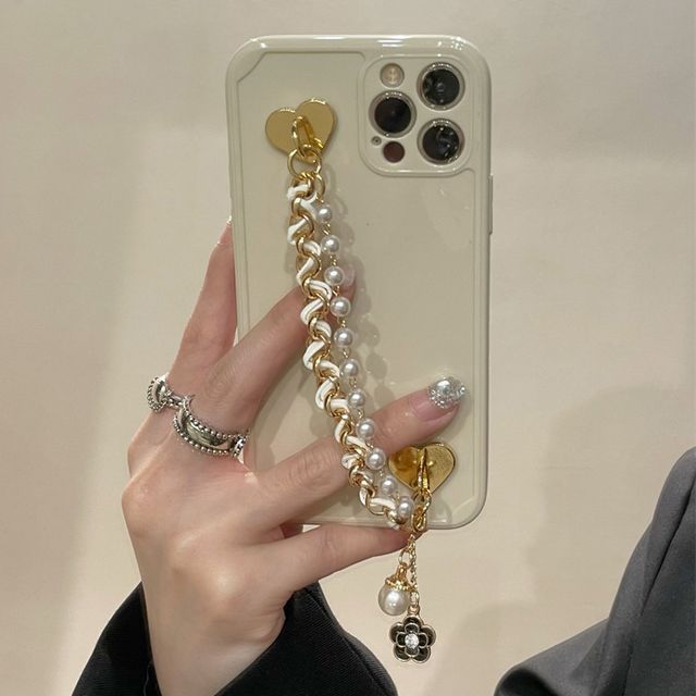 Flower Faux Pearl Chain Phone Case