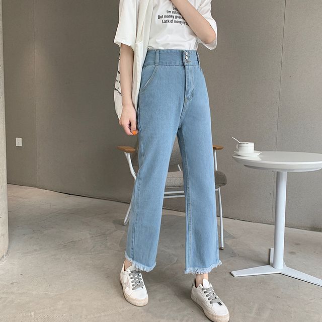 High Waist Cropped Loose Fit Jeans