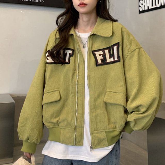 Letter Applique Shirt Jacket