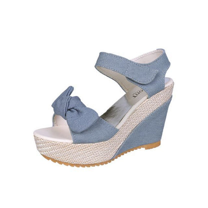 Denim Platform Wedge-Heel Sandals