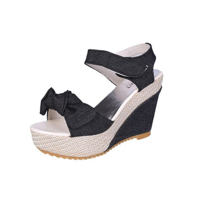 Denim Platform Wedge-Heel Sandals