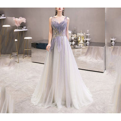 Evening Neckline Spaghetti Sweetheart Rhinestone Strap Gown Gradient Mesh A-Line