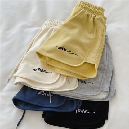 Elastic Waist Lettering Sweatshorts