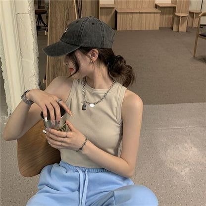 Round Neck Plain Crop Tank Top