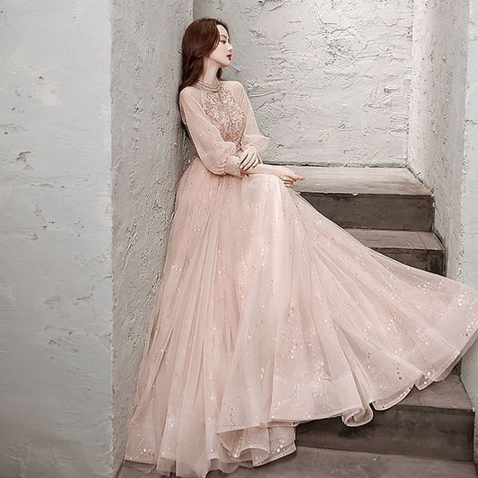 Evening Long-Sleeve Gown Sequin Mesh A-Line