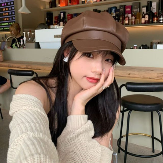 Faux Leather Newsboy Cap