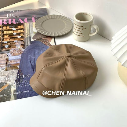 Faux Leather Newsboy Cap
