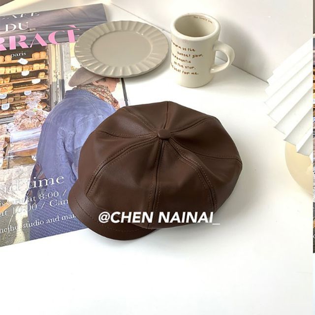 Faux Leather Newsboy Cap