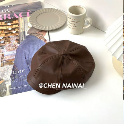 Faux Leather Newsboy Cap