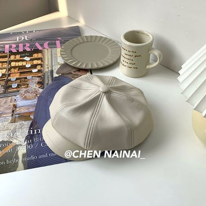 Faux Leather Newsboy Cap