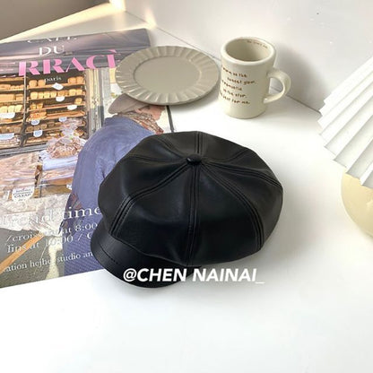 Faux Leather Newsboy Cap