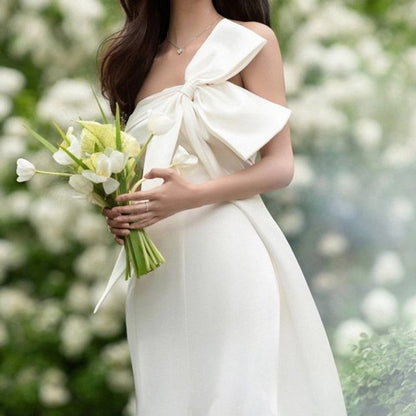 Strapless Plain Bow Mermaid Wedding Gown