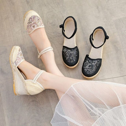 Wedge Flower Embroidered Sandals