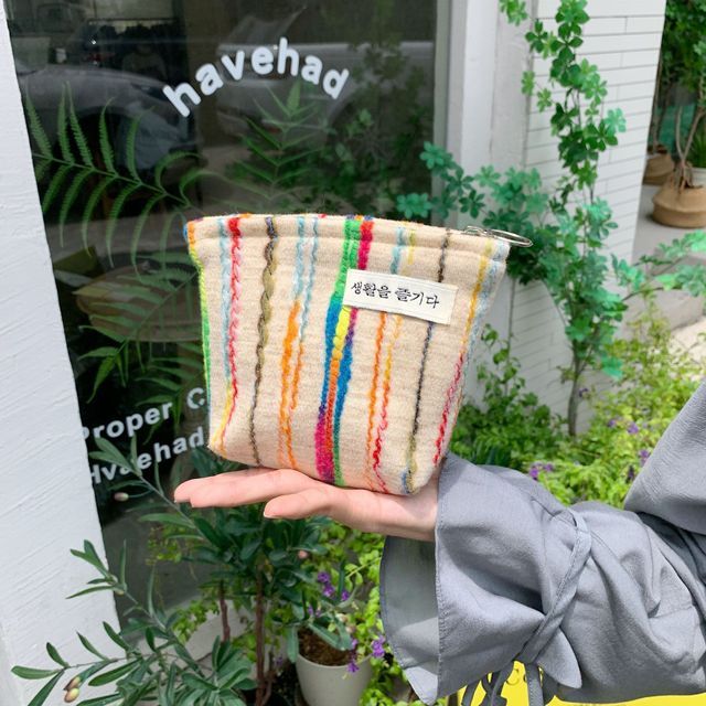 Striped Zip Makeup Pouch / Pencil Case