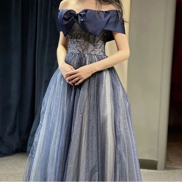 Off Shoulder Corset Waist A-Line Evening Gown