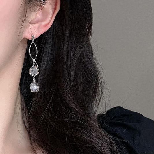 Faux Cat Eye Stone Alloy Fringed Earring