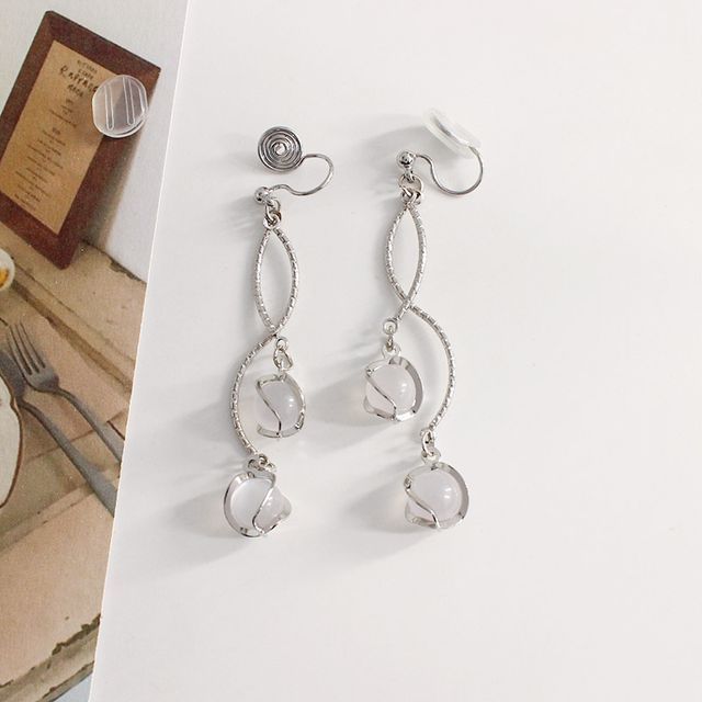 Faux Cat Eye Stone Alloy Fringed Earring