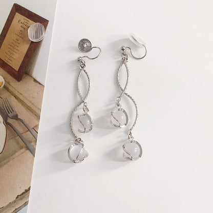 Faux Cat Eye Stone Alloy Fringed Earring