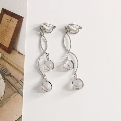 Faux Cat Eye Stone Alloy Fringed Earring