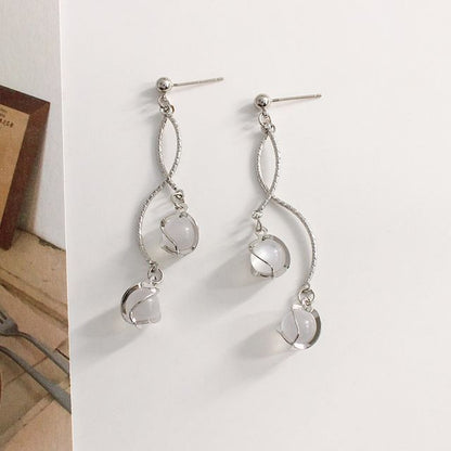 Faux Cat Eye Stone Alloy Fringed Earring