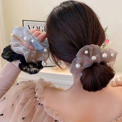 Faux Pearl Organza Scrunchie