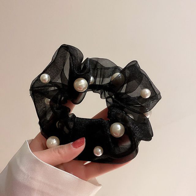 Faux Pearl Organza Scrunchie