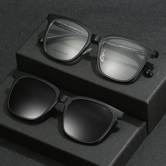 Square Glasses  with Magnetic Snap On Sunglasses