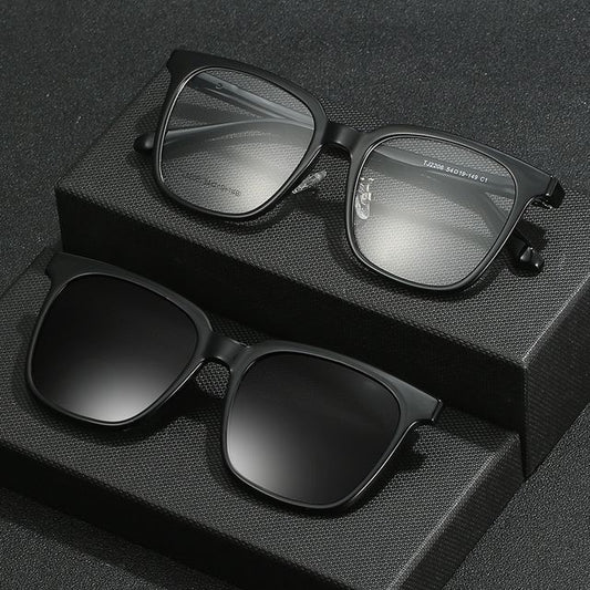 Square Glasses  with Magnetic Snap On Sunglasses