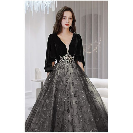 Evening Flower Embroidered Gown A-Line