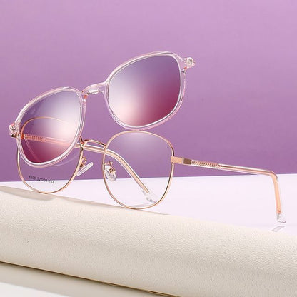 Round Glasses with Magnetic Snap On Sunglasses