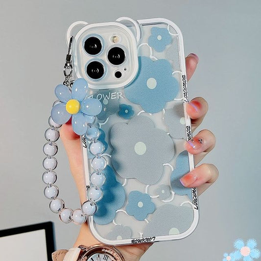 Flower Bead Chain Transparent Phone Case