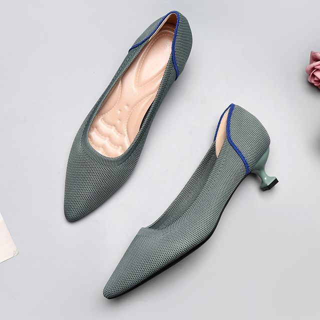 Pointy-Toe Knit Kitten Heel Pumps