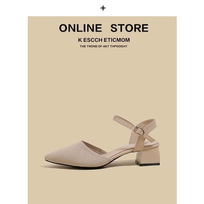 Pointy-Toe Ankle Strap Chunky Heel Sandals