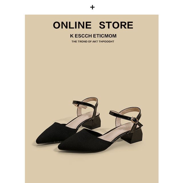 Pointy-Toe Ankle Strap Chunky Heel Sandals