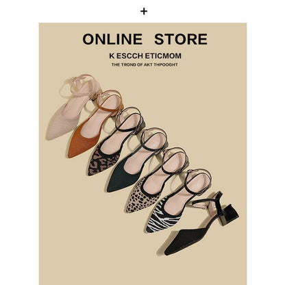 Pointy-Toe Ankle Strap Chunky Heel Sandals