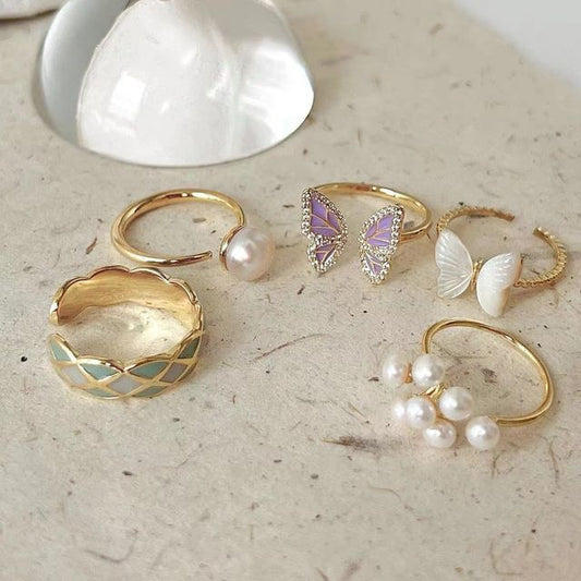 Freshwater Pearl / Butterfly / Glaze Alloy Open Ring (various designs)