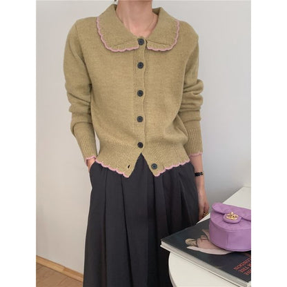 Collar Contrast Trim Cardigan