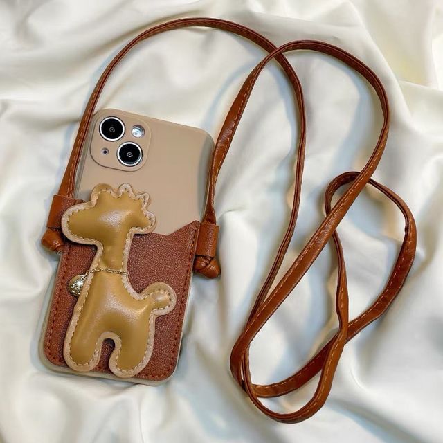 Giraffe Faux Pearl Crossbody Strap Phone Case